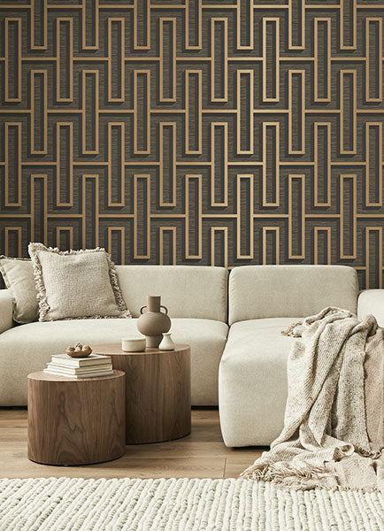 Eade’s Henley Black Geometric Grasscloth Wallpaper Black