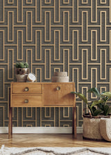 Advantage 4125-26722 Henley Black Geometric Grasscloth Wallpaper