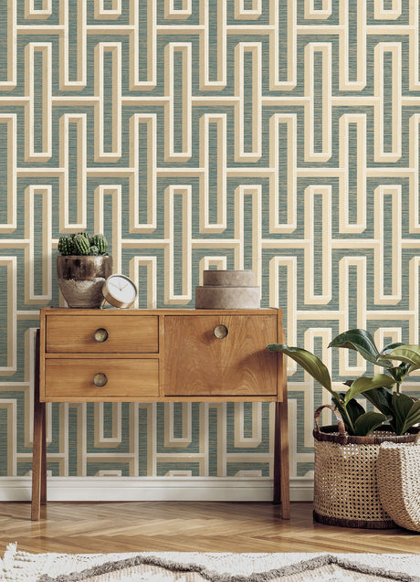 Advantage 4125-26723 Henley Teal Geometric Grasscloth Wallpaper