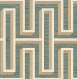 Advantage 4125-26723 Henley Teal Geometric Grasscloth Wallpaper