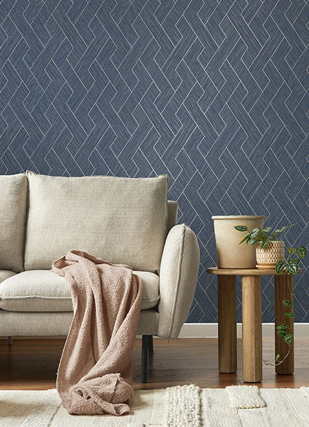 Eade’s Ember Indigo Geometric Basketweave Wallpaper Indigo