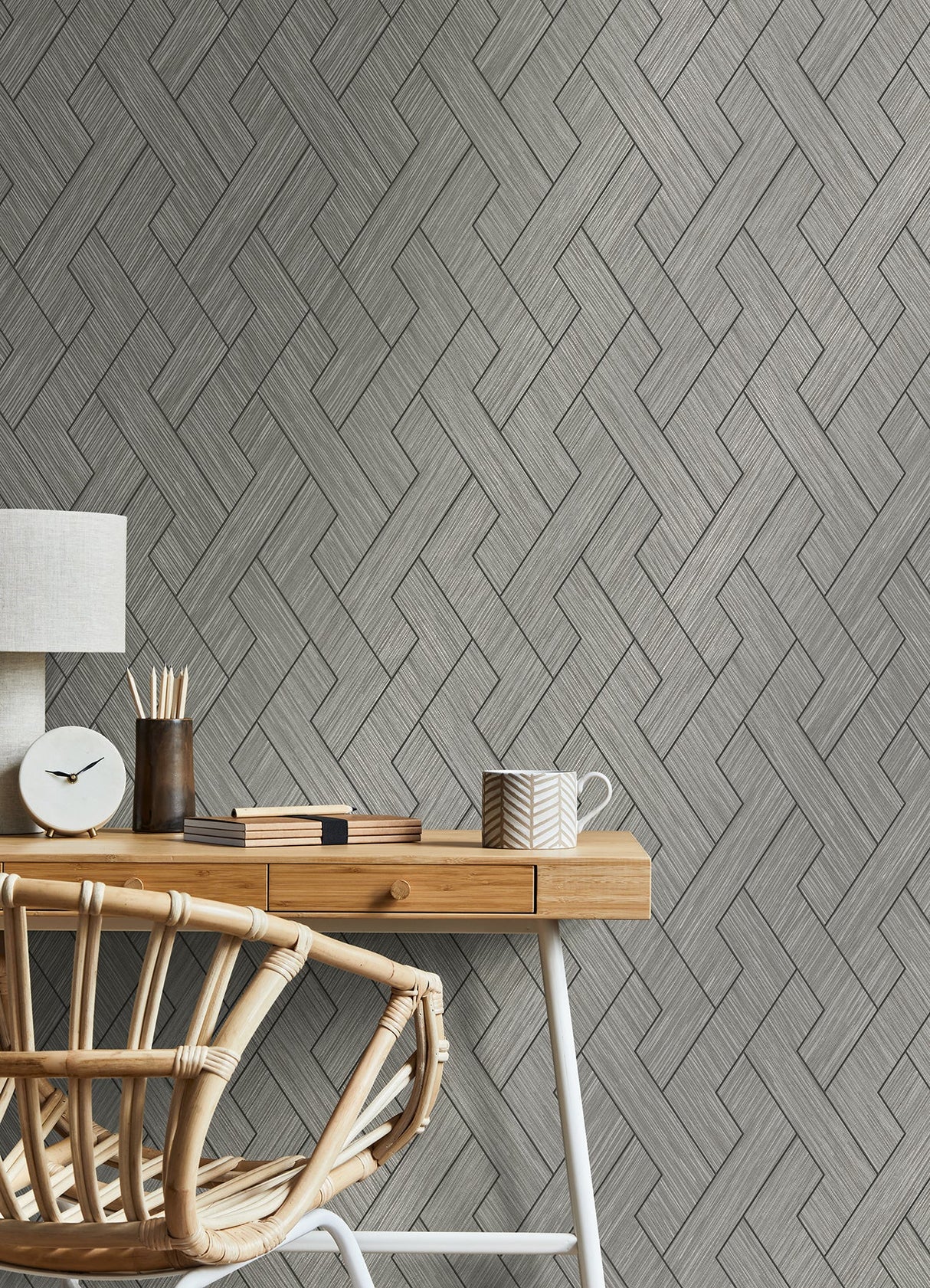 Advantage 4125-26729 Ember Grey Geometric Basketweave Wallpaper