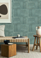 Advantage 4125-26737 Jasper Teal Block Texture Wallpaper