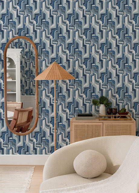 A-Street Prints 4135-72702 Tulum Blue Surreal Shapes Wallpaper - Eade's Wallpaper