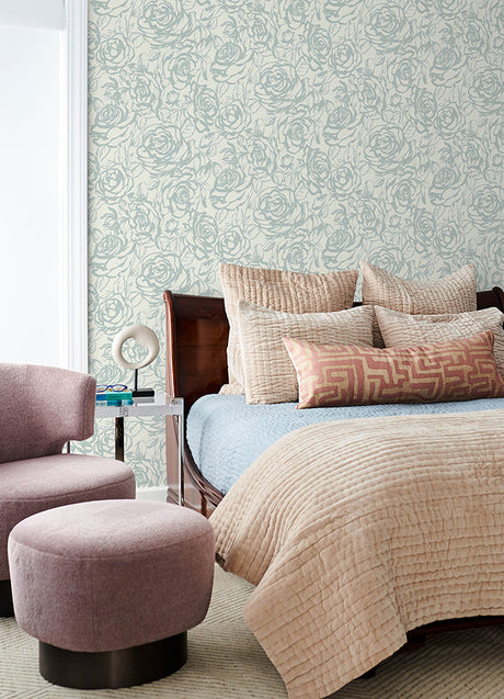 A-Street Prints 4135-72708 Nelda Light Blue Rose Wallpaper - Eade's Wallpaper