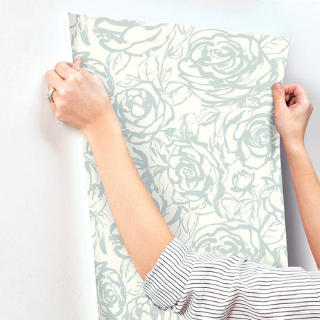 A-Street Prints 4135-72709 Nelda Light Blue Rose Wallpaper - Eade's Wallpaper