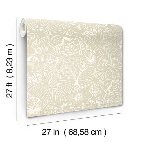 A-Street Prints 4135-72714 Idalia Beige Floral Flamingo Wallpaper - Eade's Wallpaper