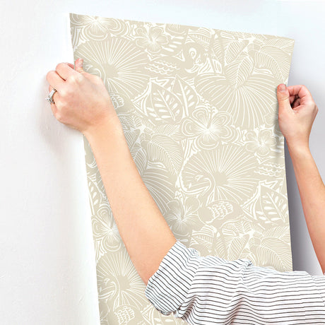 A-Street Prints 4135-72716 Idalia Beige Floral Flamingo Wallpaper - Eade's Wallpaper