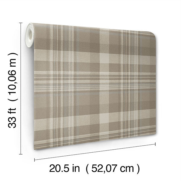 Chesapeake 4142-72633 Dutton Plaid Light Brown Wallpaper