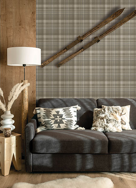 Chesapeake 4142-72633 Dutton Plaid Light Brown Wallpaper