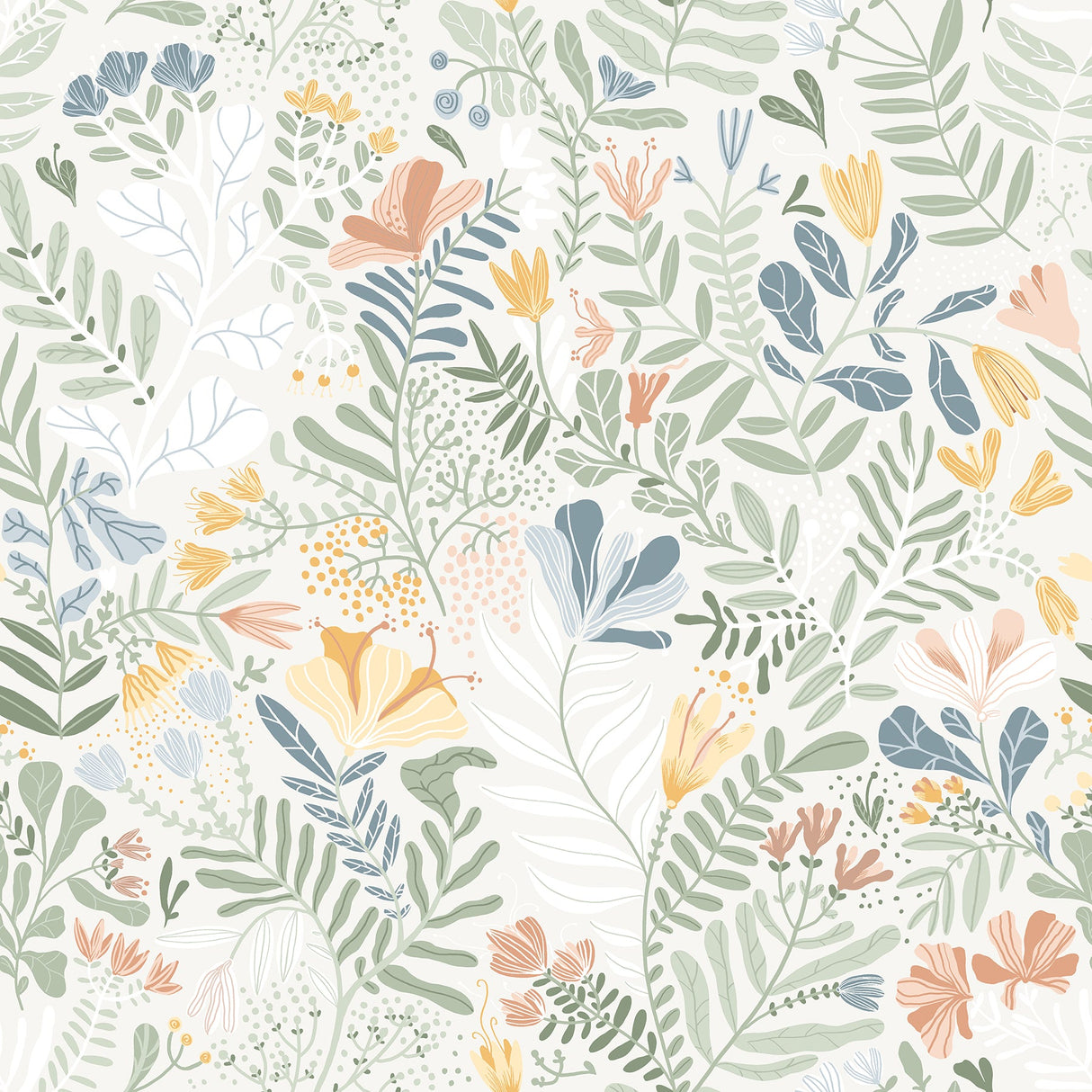 A-Street Prints 4143-22005 Brittsommar Seafoam Woodland Floral Wallpaper