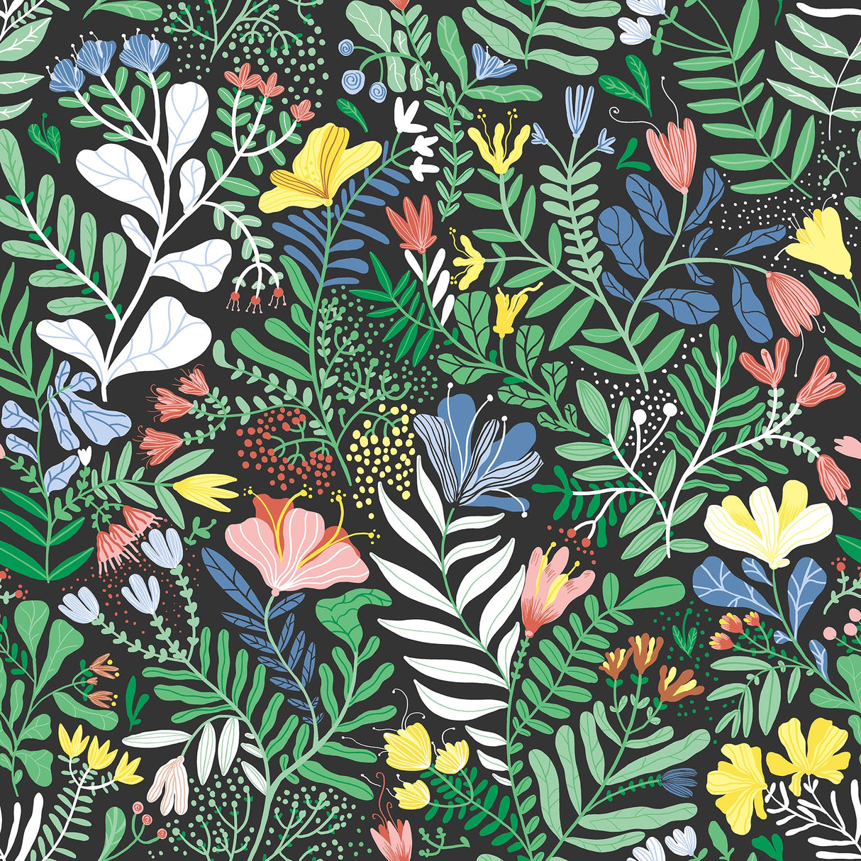 A-Street Prints 4143-22006 Brittsommar Black Woodland Floral Wallpaper