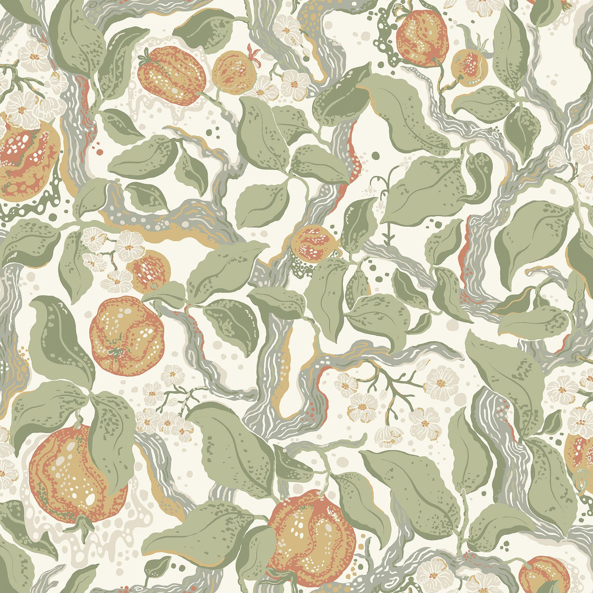 A-Street Prints 4143-22026 Kort Green Fruit and Floral Wallpaper