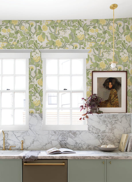 A-Street Prints 4143-22027 Kort Yellow Fruit and Floral Wallpaper