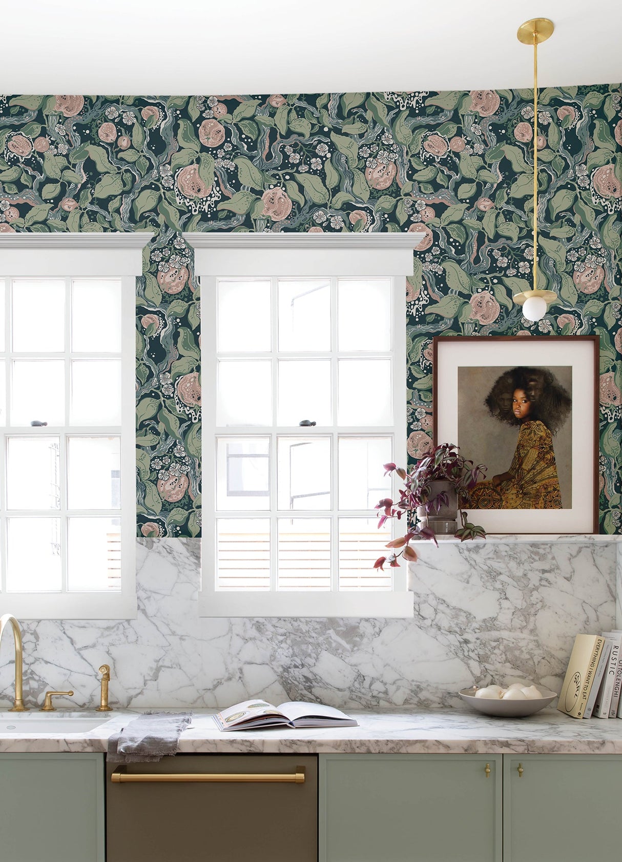 A-Street Prints 4143-22028 Kort Dark Blue Fruit and Floral Wallpaper