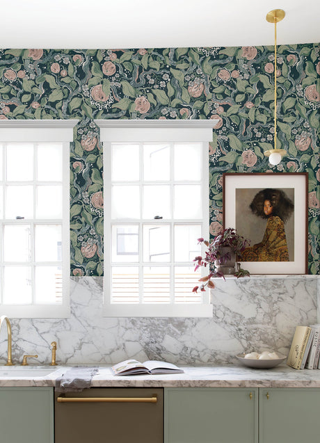 A-Street Prints 4143-22028 Kort Dark Blue Fruit and Floral Wallpaper