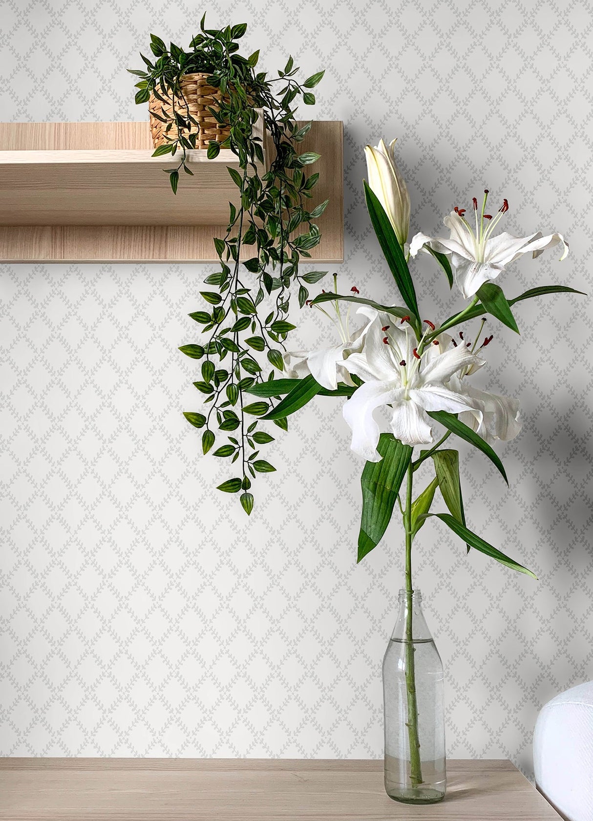 A-Street Prints 4143-34001 Trevor White Leaf Trellis Wallpaper