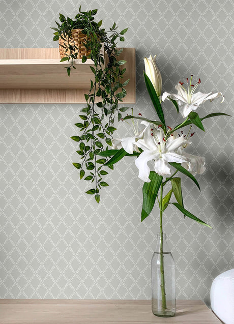 A-Street Prints 4143-34005 Trevor Grey Leaf Trellis Wallpaper