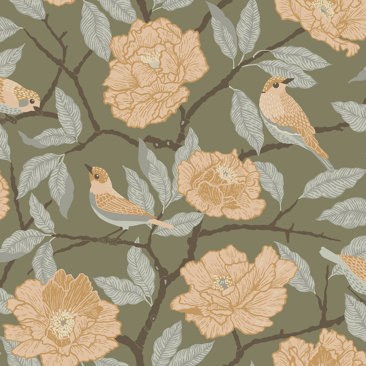 A-Street Prints 4143-34024 Bernadina Moss Rosebush Wallpaper