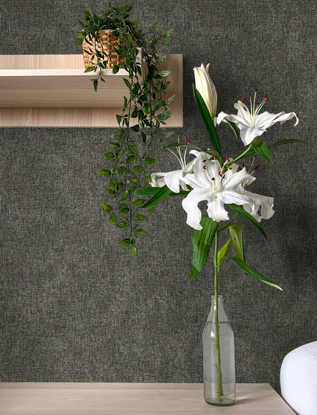 Advantage 4144-9124 Buxton Charcoal Faux Weave Wallpaper