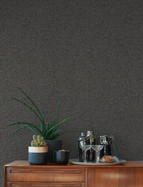 Advantage 4144-9126 Hatton Black Faux Tweed Wallpaper