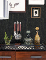 Advantage 4144-9148 Sanburn Black Metallic Linen Wallpaper