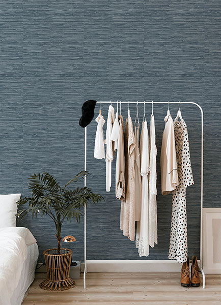 A-Street Prints 4147-27260 Exhale Indigo Woven Faux Grasscloth Wallpaper - Eade's Wallpaper