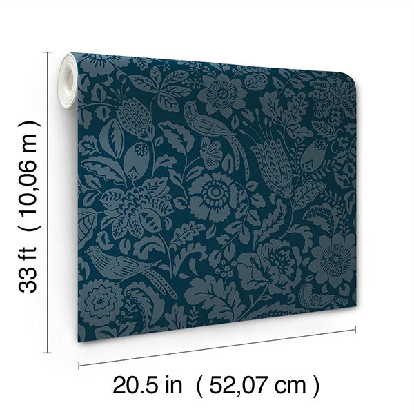A-Street Prints 4147-27360 Marta Navy Floral Trail Wallpaper - Eade's Wallpaper
