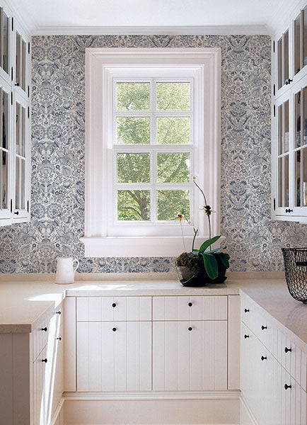 A-Street Prints 4147-27372 Blanche Blue Floral Damask Wallpaper - Eade's Wallpaper