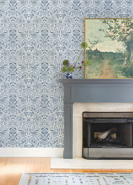 A-Street Prints 4147-27372 Blanche Blue Floral Damask Wallpaper - Eade's Wallpaper