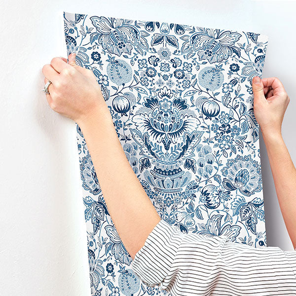 A-Street Prints 4147-27372 Blanche Blue Floral Damask Wallpaper - Eade's Wallpaper