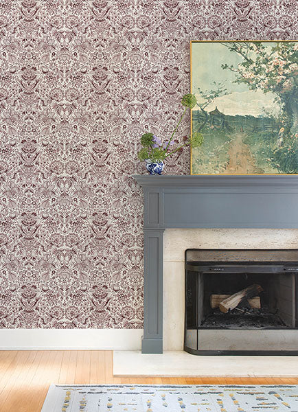 A-Street Prints 4147-27373 Blanche Plum Floral Damask Wallpaper - Eade's Wallpaper