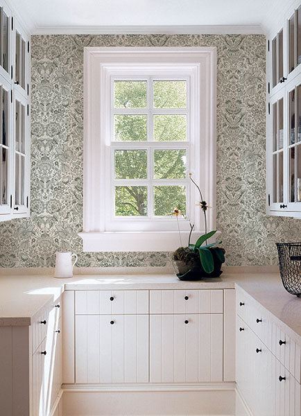 A-Street Prints 4147-27375 Blanche Dark Green Floral Damask Wallpaper - Eade's Wallpaper