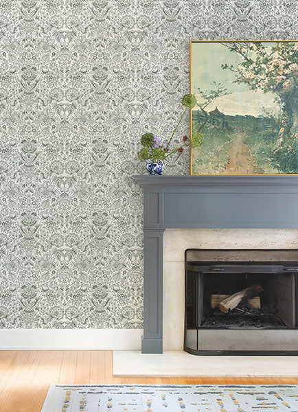 A-Street Prints 4147-27375 Blanche Dark Green Floral Damask Wallpaper - Eade's Wallpaper