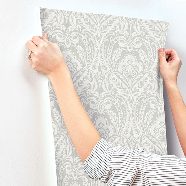 A-Street Prints 4147-27381 Berkshire Grey Damask Wallpaper - Eade's Wallpaper