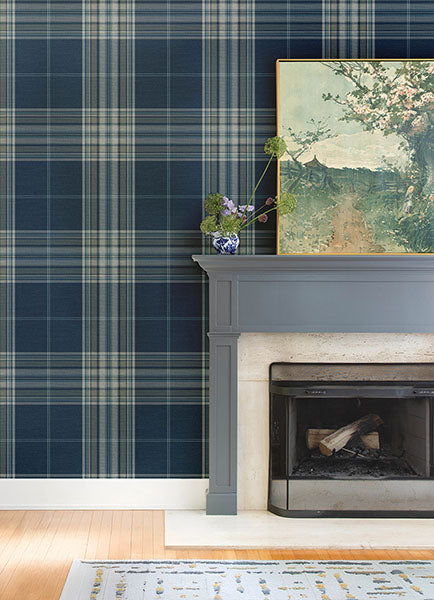 A-Street Prints 4147-27386 Westley Navy Plaid Wallpaper - Eade's Wallpaper