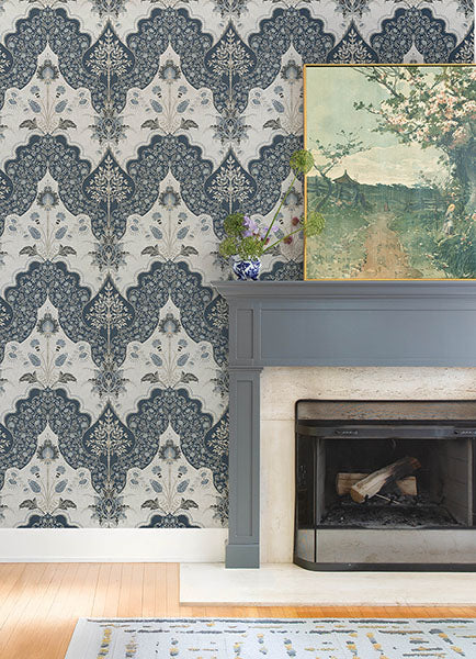 A-Street Prints 4147-27392 Auden Dark Blue Floral Grandeur Wallpaper - Eade's Wallpaper