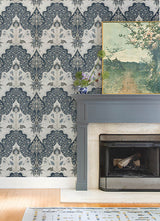 A-Street Prints 4147-27392 Auden Dark Blue Floral Grandeur Wallpaper - Eade's Wallpaper