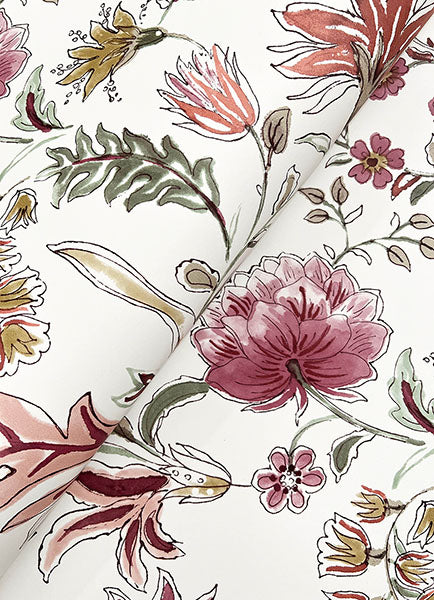 A-Street Prints 4147-27397 Teonna Raspberry Floral Stripe Wallpaper - Eade's Wallpaper