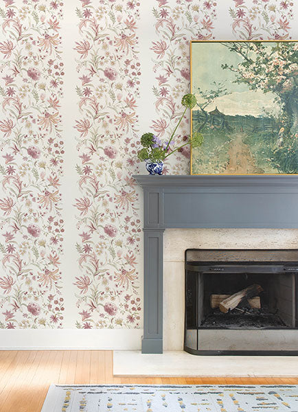 A-Street Prints 4147-27397 Teonna Raspberry Floral Stripe Wallpaper - Eade's Wallpaper