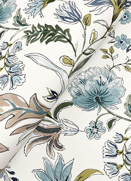A-Street Prints 4147-27398 Teonna Blue Floral Stripe Wallpaper - Eade's Wallpaper