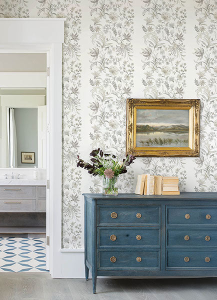 A-Street Prints 4147-27400 Teonna Light Grey Floral Stripe Wallpaper - Eade's Wallpaper