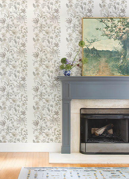 A-Street Prints 4147-27400 Teonna Light Grey Floral Stripe Wallpaper - Eade's Wallpaper