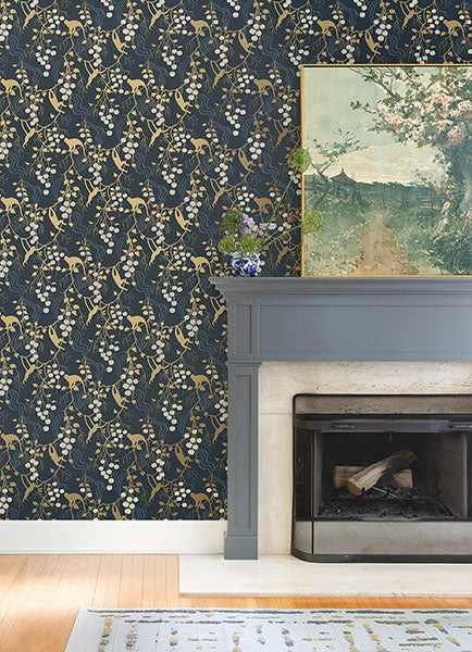 A-Street Prints 4147-80010 Linden Navy Jungle Canopy Wallpaper - Eade's Wallpaper