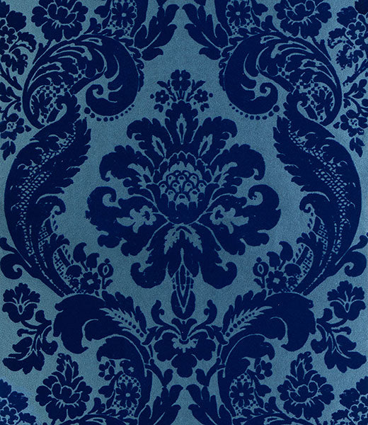 A-Street Prints 4147-87310 Shadow Blue Flocked Damask Wallpaper - Eade's Wallpaper