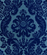 A-Street Prints 4147-87310 Shadow Blue Flocked Damask Wallpaper - Eade's Wallpaper