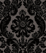 A-Street Prints 4147-87391 Shadow Black Flocked Damask Wallpaper - Eade's Wallpaper