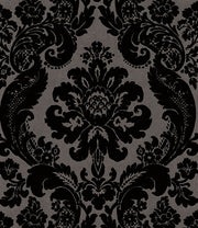 A-Street Prints 4147-87391 Shadow Black Flocked Damask Wallpaper - Eade's Wallpaper