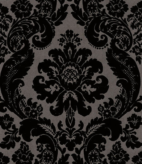 A-Street Prints 4147-87391 Shadow Black Flocked Damask Wallpaper - Eade's Wallpaper