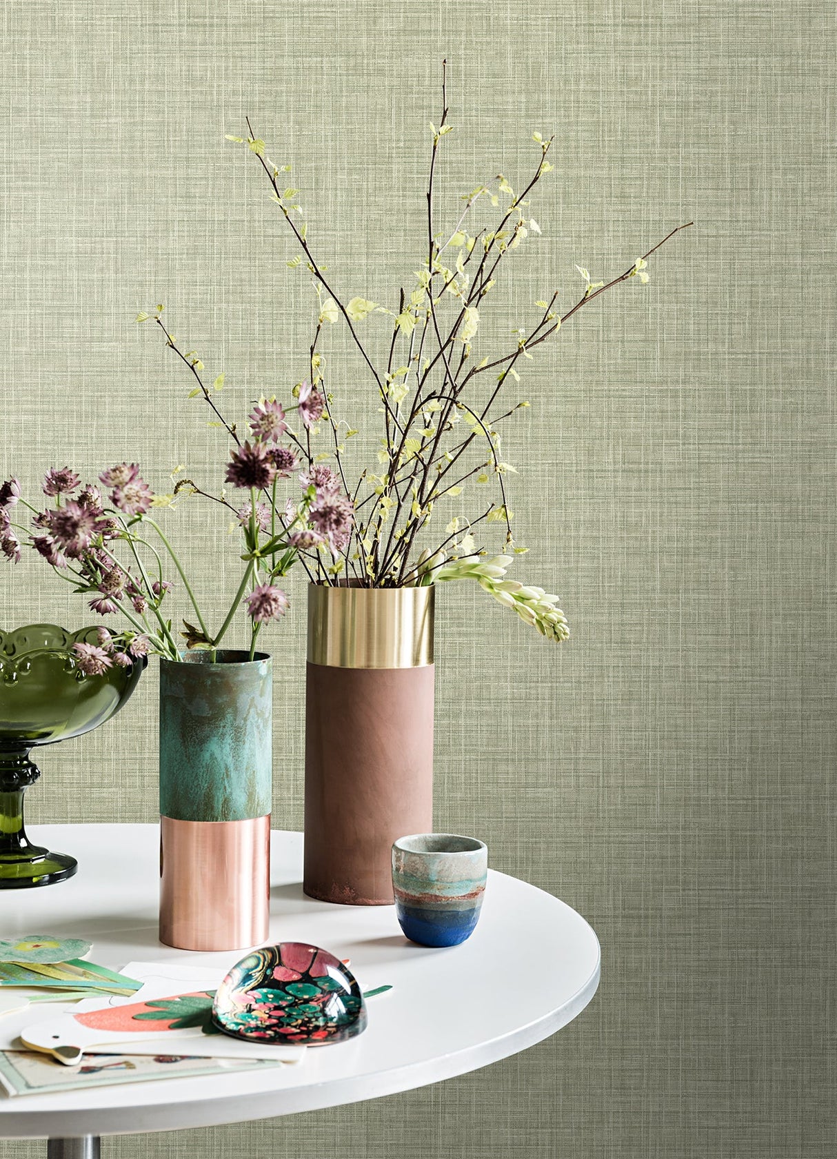 Advantage 4157-25792 Tuckernuck Green Faux Linen Wallpaper